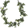 Fake White Rose Vine Garland Hanging Artificial Flowers Plants With Ivy Eucalyptus Leaves Wedding el Party Garden Wall Decor 210624