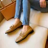 Düşük Topuklu Gerçek Deri Loafer'lar Ayakkabı Kadın Tıknaz Topuk Elbise Pompaları Pileli Kare Toe Bayanlar Ayakkabı Bahar Brown 210517