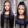 34 tum rak spets front brasilianska peruker för kvinnor 13x4 kort bob full HD transparent syntetisk hår peruk