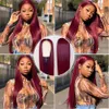 Allove 30 32 Inch 99j Colored Wig Burgundy Color Straight PrePlucked Human Hair Wigs Transparent HD Lace Front Wig Body Wave for 9741618