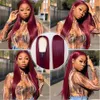 Allove 30 32 Inch 99j Colored Wig Burgundy Color Straight PrePlucked Human Hair Wigs Transparent HD Lace Front Wig Body Wave for 1793166