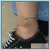 Anklets Sieraden Hart initialen enkelarmband 14K Vergulde brief Aklet Barefoot Beach Aessoires Beenarmbanden Drop levering 2021 81Brc