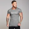 Nieuwe Mode Mannen T-shirts Zomer Compressie Top Tees Mens Kleding Korte Mouw Casual O Hals Gebreide Fitness T-shirt Sportkleding 210421