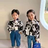 Spring fashion panda printing long sleeve shirts for boys and girls 2021 casual Brother and sister clothes Tops 210331