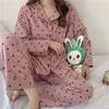 Cuori stampati All Match Donna Sweet Chic Sleepwear Loose Homewear Eleganti ragazze Lady Pigiama Set 210525