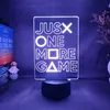 Veilleuses Creative JUST ONE MORE GAME Sign Lamp 3D Illusion Playstation Icons Holiday Lighting Decoration Gaming Room Set Up