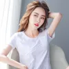 Sommer Massive Pure Color T-Shirt Frauen Baumwolle O-Neck Kurzschlärm Single Pocket Casual Tops Minimalist Ropa Mujer T01401B 210421