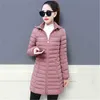 Pink Hooded Light Thin Down Cotton Jacket Women Spring Autumn Korean Fashion Slim Long M-5XL Plus Size Black Coat LR738 210531