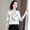 Korean Fashion Silk Women Blouses Satin Long Sleeve Flower Shirt Office Lady Blusas Largas Plus Size Autumn s Tops 210531