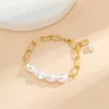 Punk 2022 Gold Color Baroque Pearl Chain Bracelets For Women Irregular Beaded Couple Pendants Bangles Hand Jewelry Gift