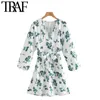 Women Chic Fashion Floral Print Bow Tie Sashes Mini Dress Vintage Long Sleeve Side Zipper Female Dresses Mujer 210507