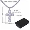 Mens Women's Gold Color CZ Zircon Iced Hip Hop Cross Pendant With 4mm 16/18/20/24 Inches Tennis Chain Choker Necklace Set X0707