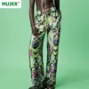 Zaawansowane spodnie dla kobiet Zielony Druku Oversize High Waist Woman Spodnie Letnie Baggy Garnitury Streetwear 211115