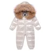 Jumpsuits -30 Grau Russo Inverno Bebê Snowsuit Peles Real Macarracos Homens Macacões Nascidos Jumpsuit Toddler Down Snow Suit