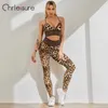 CHRLEISURE Yoga Leopard Set Women Sports Printed Workout Pants FitnHigh Waist Push Up Bra Sportswear Sexy Leggings Suit X0629
