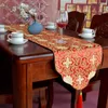 Style chinois Fleur rouge Broderie Table Runner Classique Poisson Drapeau Couverture Décoration pour manger avec des glands 210709