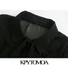 Moda donna pieghe volant finiture camicette nere manica lunga abbottonatura camicie femminili Blusas Chic Top 210420