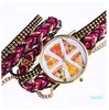 Мода женский браслет часы пиццы заклепки кожаные круглые леди ретро кварцевые наручные часы случайные золотые часы женские