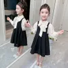 Crianças blusa de roupa + colete para meninas cor sólida menina menina mola outono crianças 6 8 10 12 14 210528