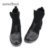 SOPHITINA Élégant Dames Bottines Confortables Bout Rond Chaussures À Talons Carrés Casual Solide À La Main Med Talon Femmes Bottes SC263 210513