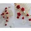 JonNefe Vermelho Rosa Floral Headpiece Para Mulheres Prom Strass Bridal Pente Acessórios Handmade Cabelo De Casamento Jóias