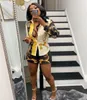 Printed Women Outfit Summer Two Piece Set Fashion Cardigan Single Breasted Sexy Long Sleeve Shirt Shorts