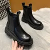 Осенняя зимняя chelsea boots Женская платформа коричневая черная бежевая сапоги из белых лодыжков для женщин мех короткие коренастые панк -готические туфли 210911