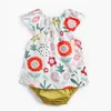여름 아기 소녀 옷 아이 소녀 세트 꽃 인쇄 티셔츠 + 삼각형 바지 의류 양복 어린이 210429