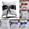 Casamento Europeu Decoração Anel Travesseiro Duplo Coração Branco Vermelho Azul Azul Fita Fita Bowknot Rhinestone Party Fontes