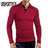 Ursporttech Solid Color T shirt Men Spring Autum Męska koszulka z długim rękawem Lapel Polo T Shirt dla mężczyzn Business Golf T-shirtStop 210528