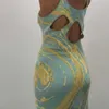 House of Party Dresse Sunny Beach Sundress Hollow Out Spaghetti Pasek Knit Summer Sexy Bodycon Paisley 210623
