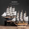 desk Decoration home wooden Sailboat model boat decor desktop Craft Caribbean Black Pearl Sailing Boats Easter gift 210811