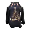 Women Fashion Casual Tops O-Neck Strapless Shoulder Long Sleeve Feather Printing Loose T-shirt Female Plus Size 5XL 210517