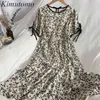 Kimutomo Color Contrast Floral Dress Mulheres Vintage Rodada Pescoço Lace-Up Slim Slim Coreano Gentil Vestidos Elegante Femme 210521