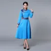 National style party dresses Retro tang suit women's cheongsam gown spring autumn long elegant Qipao stand Collar embroidered cotton Robe