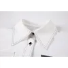 Streetwear blouses och tröjor Kvinnor Långärmad Cardigan Vintage Lapel Boyfriend Pocket Oversized White Blusas Toppar Kvinna 210515