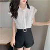 Kore Stil Beyaz Kolsuz Gömlek Bayan Üstleri Ve Bluzlar Blusas Mujer De Moda Yaz Ofis Bayan Giyim 10024 210506