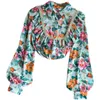 Lente Frans retro bos print blouse vrouwelijke hout oren revers bladerdeeg mouw blusa los en dun wild shirt C620 210507