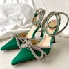 Sandales à talons hauts pour femmes Mach Satin Fashion Bow Robe Shoes Crystal Embellifhed Himitone Sovel Shoe Stiletto Heel Ankle 3951420