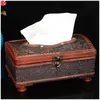 Tissue Boxes & Napkins Botique-Retro Vintage Copper Ring Pattern Wooden Paper Box Holder Decor :Retro Red