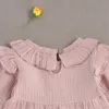 1-4y Wiosna Jesień Z Długim Rękawem Baby Kid Girl Dress Vintage Peter Pan Collar Suknie Dla Dziewczyn Miękkie Solidne ubrania dla dzieci 210515