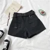 Koreaanse mode streetwear riem shorts vrouwen casual hoge taille losse zak shorts zomer dames wijde been shorts 14714 210528