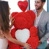 40cm Artificial Rose Heart Teddy Bear Handmade Bear of Roses For Women Valentine's Day Wedding Bithday Gift Drop 211108