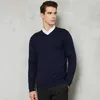 Jesień męska cienna dzianina sweter Business Casual V-Neck Swetry Classic Style Wygodny Slim Basic Sweter Male Marka 211008