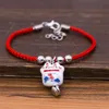 Ny söt lycklig katt keramiska pärlor säkert armband rött rep bangle handgjorda mode smycken justerbar längd