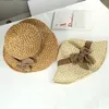 Basit Tarzı Ilmek Hasır Şapka Yaz Plaj Güneş Koruma Kap Vintage Rahat Açık Kapaklar Seyahat Katlanabilir Geniş Ağız Şapkalar