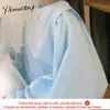 Yitimuceng azul blusa mulher ruffles ruffles tops coreano moda longa lanterna manga escritório senhora camisa primavera verão 210601