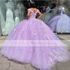 Roxo Puffy Ball Gown Quinceanera Dresses Appliques Foral Sweet 16 Dress Vestido De 15 Anos Quinceanera 2021274P