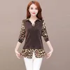 Koreanische Mode Kleidung Plus-Size Nähte Gefälschte Zweiteilige Hemd Frauen Bluse Leopard Frauen Mittleren Alters Top 301J 210420