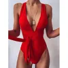 Sexy Deep V Maillot De Bain Femmes Maillots De Bain Bandage Body Monokini Rembourré Maillots De Bain Brésilien Beach Wear 210521